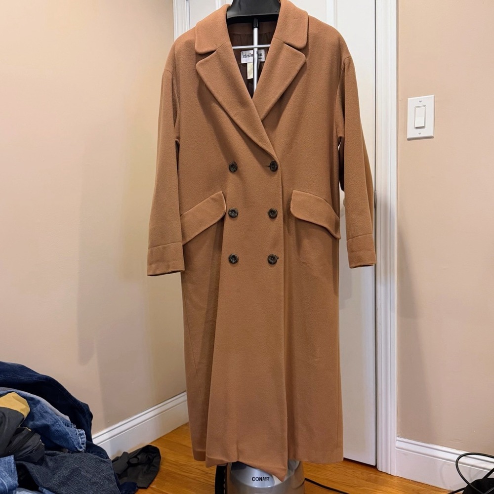 STEILMANN Mohair Cashmere Virgin Wool Long Coat Womens M Camel Brown